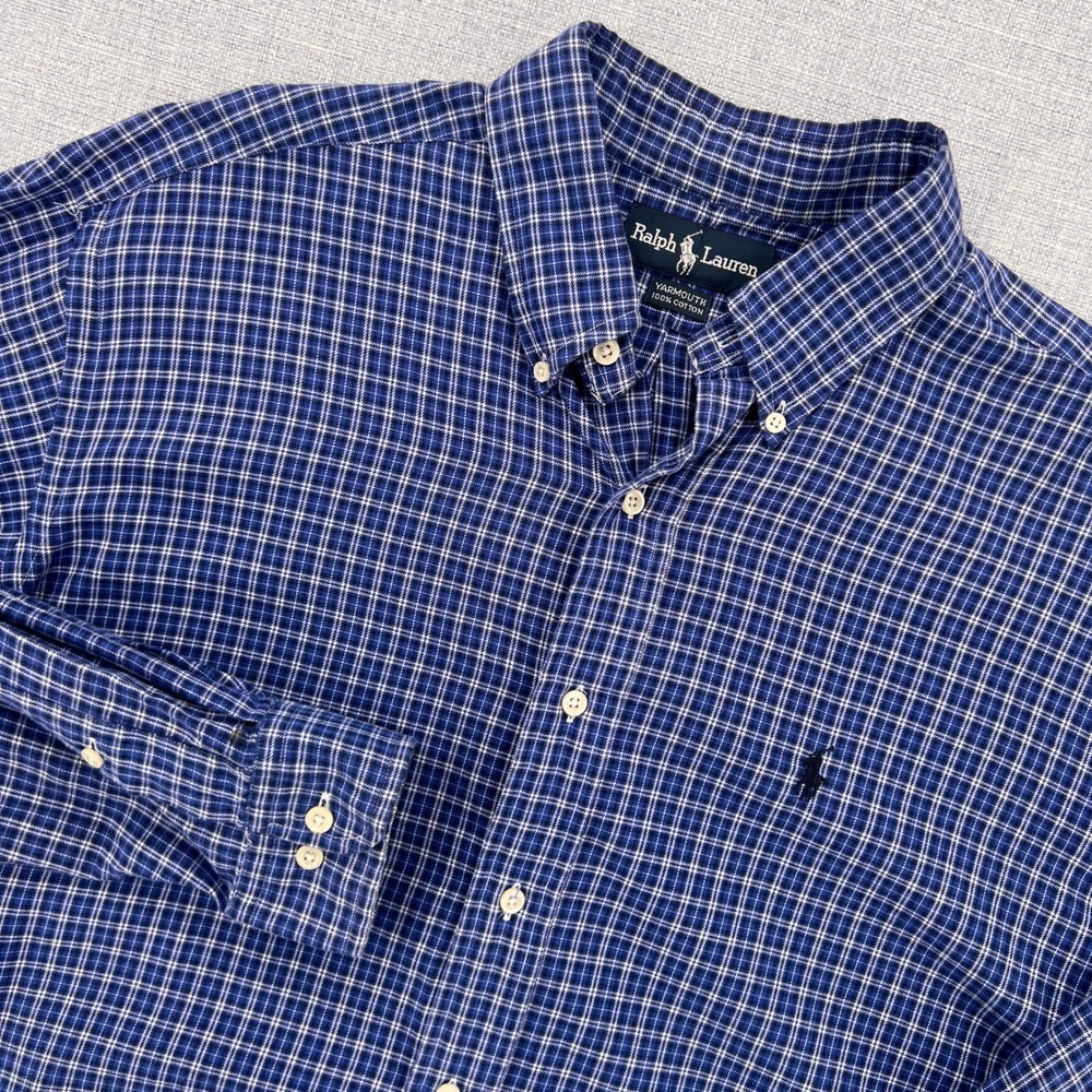 Ralph Lauren Yarmouth Plaid Button Down Shirt Men 16.5 35 XL Blue‎ Cotton Prep